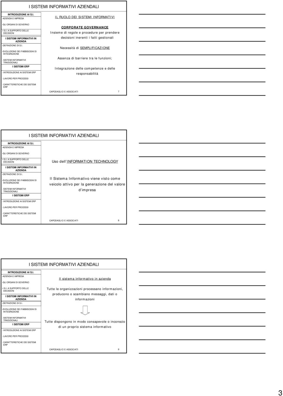 TECHNOLOGY Il Sistema Informativo viene visto come veicolo attivo per la generazione del valore d impresa - INTRODUZIONE A CAPODAGLIO E ASSOCIATI 8 I SISTEMI INFORMATIVI LI - E IMPRESA Il sistema