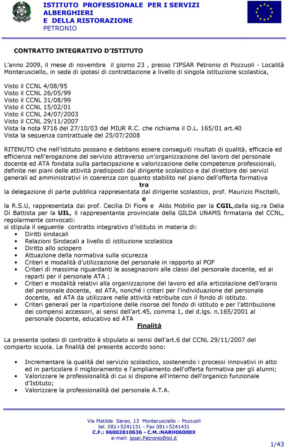 27/10/03 del MIUR R.C. che richiama il D.L. 165/01 art.