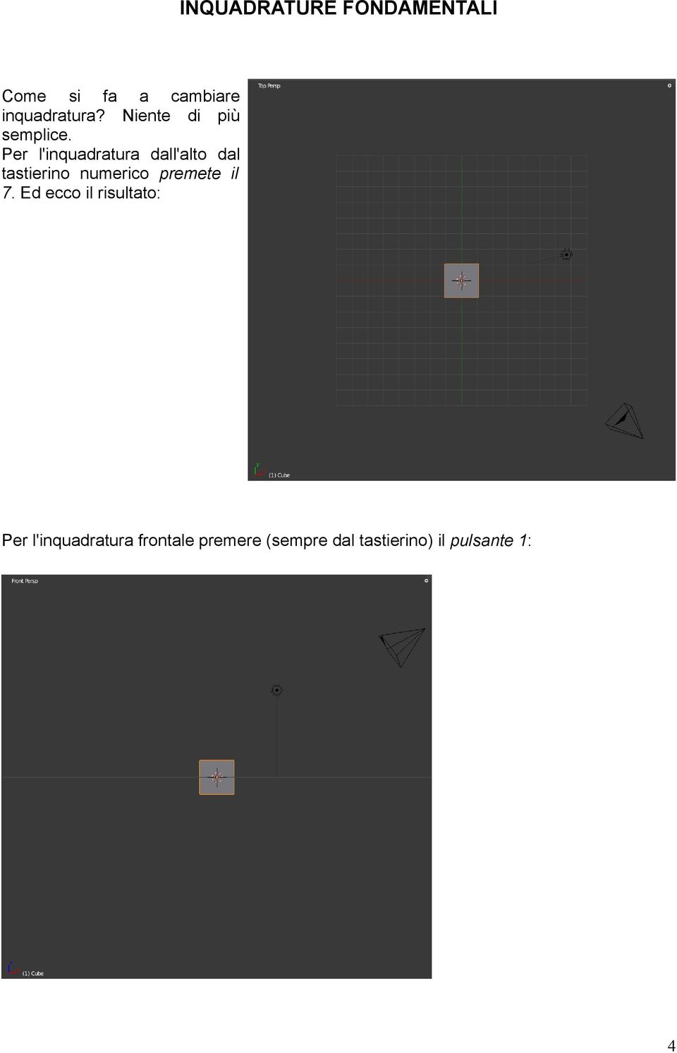 Per l'inquadratura dall'alto dal tastierino numerico premete