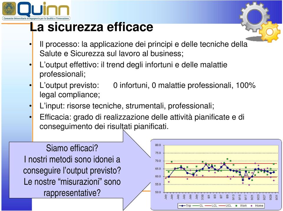 compliance; L input: risorse tecniche, strumentali, professionali; Efficacia: grado di realizzazione delle attività pianificate e di