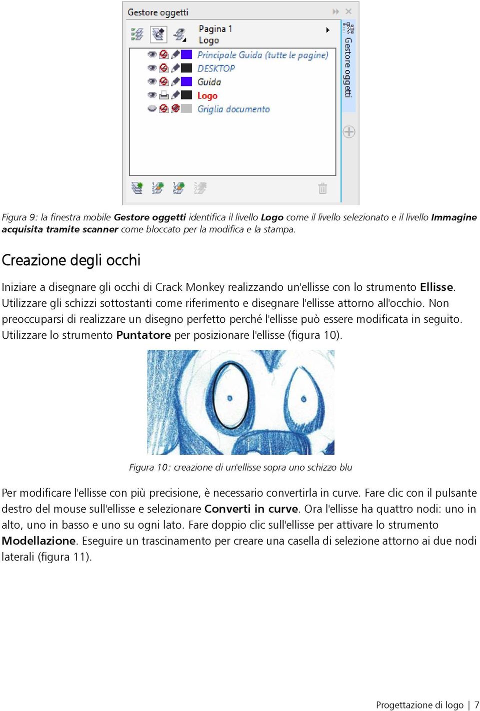 Utilizzare gli schizzi sottostanti come riferimento e disegnare l'ellisse attorno all'occhio. Non preoccuparsi di realizzare un disegno perfetto perché l'ellisse può essere modificata in seguito.