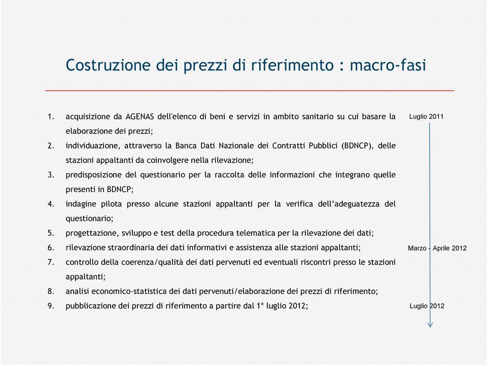 predisposizione del questionario per la raccolta delle informazioni che integrano quelle presenti in BDNCP; 4.