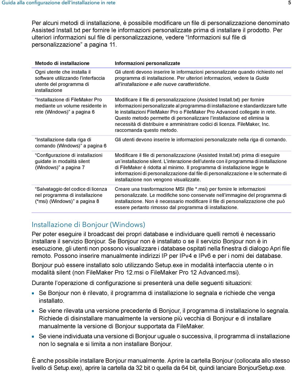 Metodo di installazione Ogni utente che installa il software utilizzando l interfaccia utente del programma di installazione Installazione di FileMaker Pro mediante un volume residente in rete