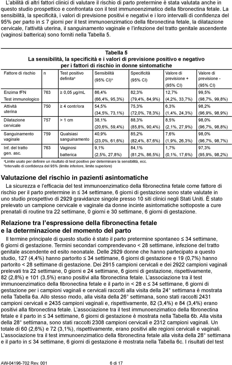 cervicle, l ttività uterin, il snguinmento vginle e l infezione del trtto genitle scendente (vginosi tteric) sono forniti nell Tell 5.