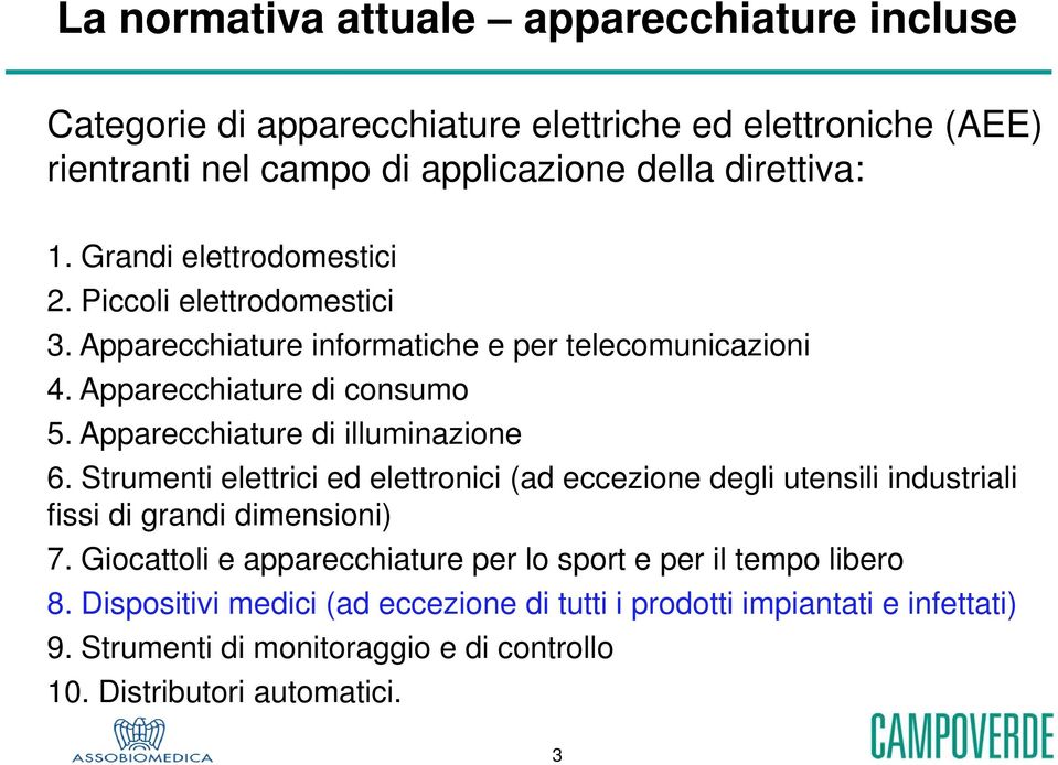 Apparecchiature di illuminazione 6. Strumenti ti elettrici i ed elettronici i (ad eccezione degli utensili industriali i fissi di grandi dimensioni) 7.