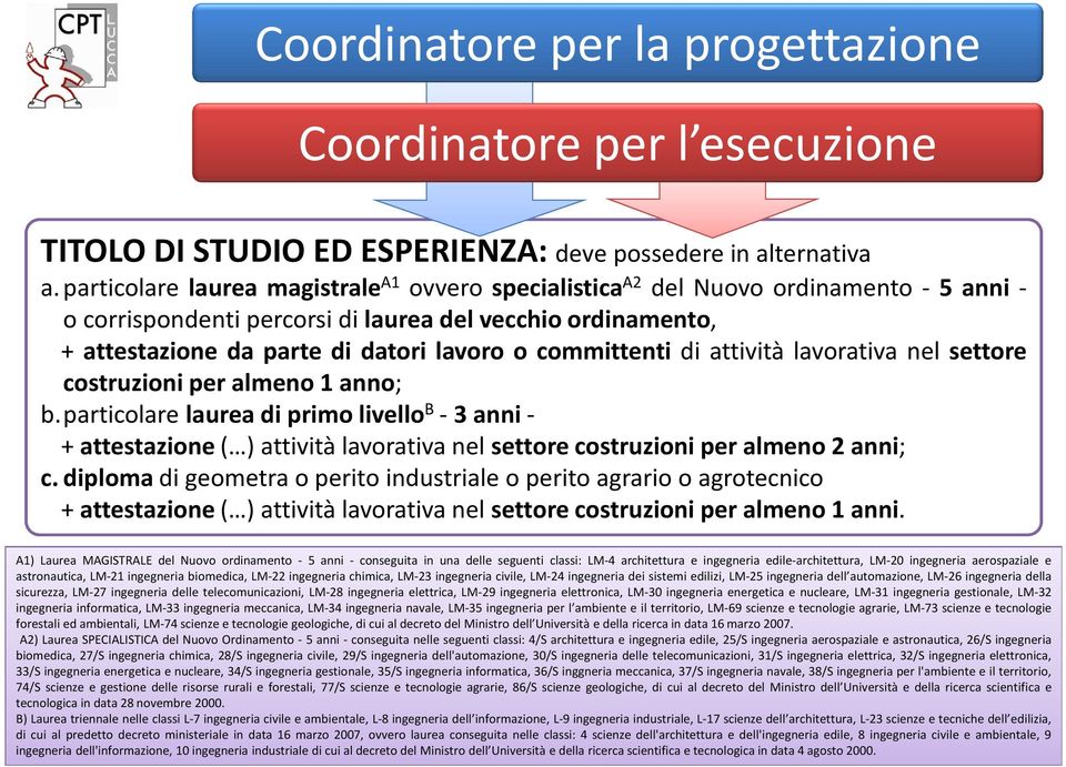 committenti di attività lavorativa nel settore costruzioni per almeno 1 anno; b.