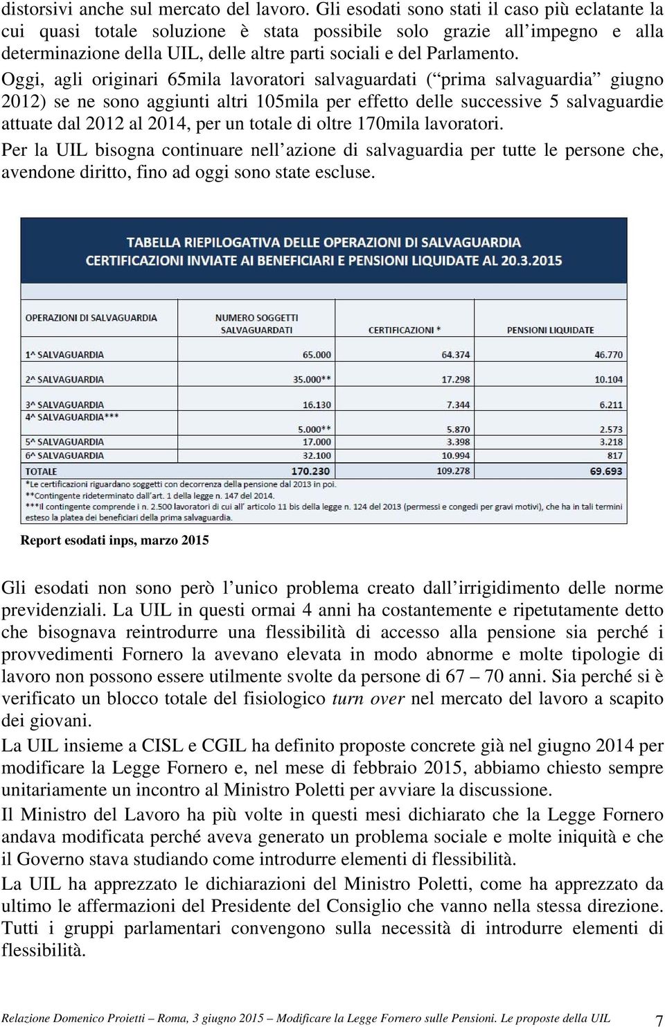 Oggi, agli originari 65mila lavoratori salvaguardati ( prima salvaguardia giugno 2012) se ne sono aggiunti altri 105mila per effetto delle successive 5 salvaguardie attuate dal 2012 al 2014, per un