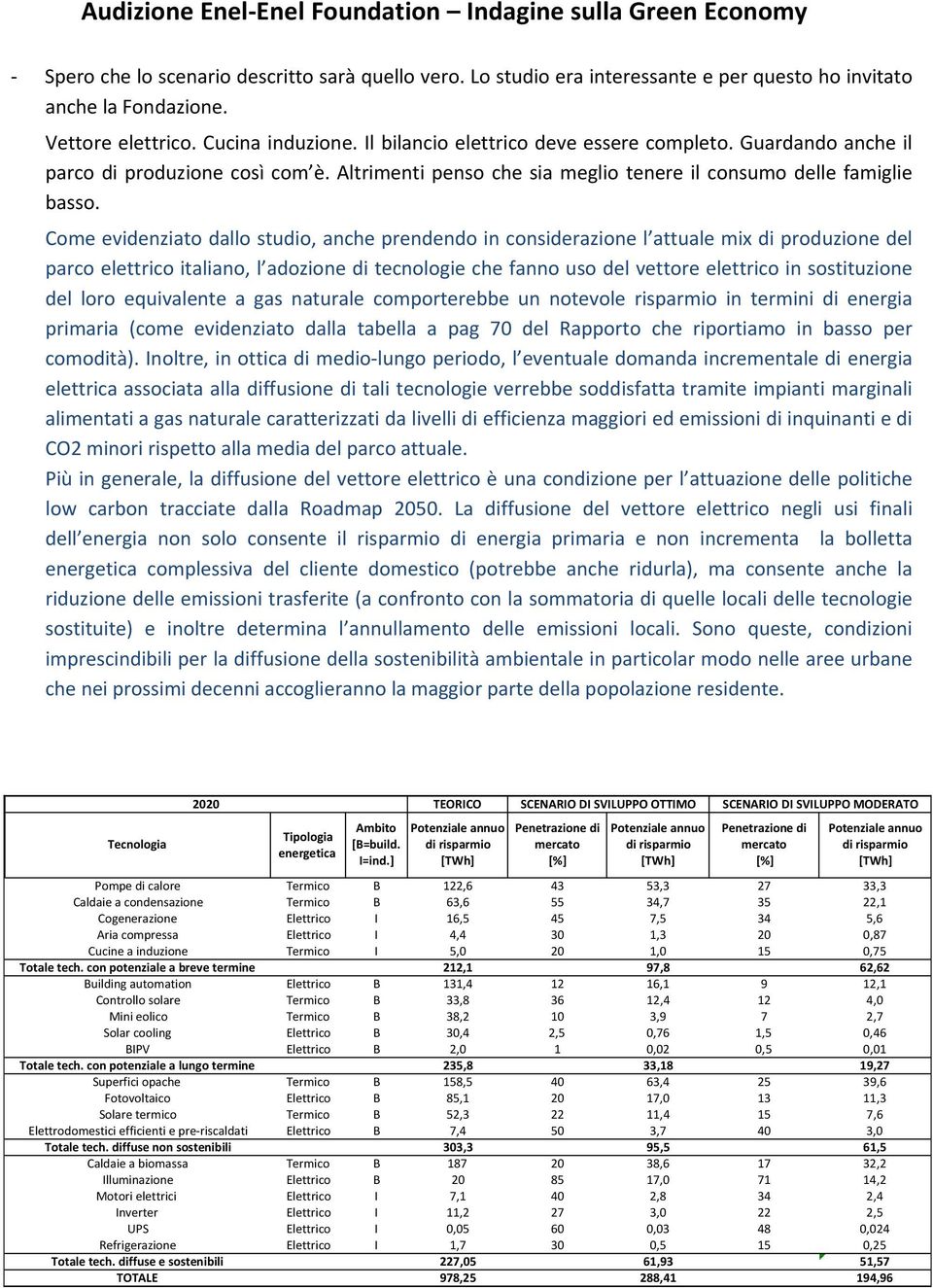 Come evidenziato dallo studio, anche prendendo in considerazione l attuale mix di produzione del parco elettrico italiano, l adozione di tecnologie che fanno uso del vettore elettrico in sostituzione