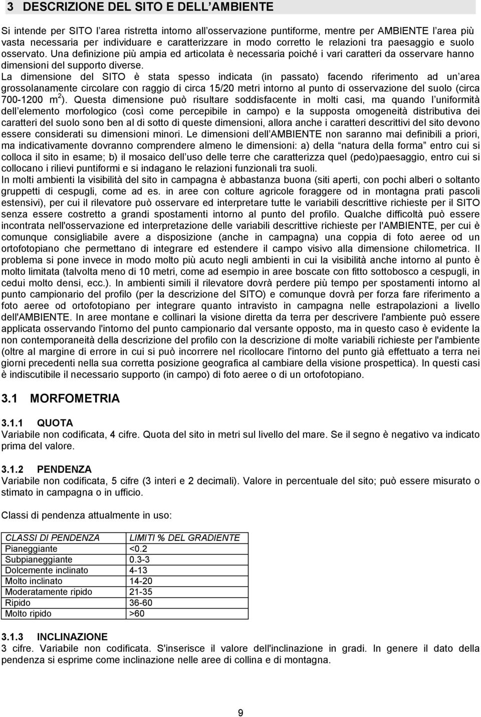 La dimensione del SITO è stata spesso indicata (in passato) facendo riferimento ad un area grossolanamente circolare con raggio di circa 15/20 metri intorno al punto di osservazione del suolo (circa