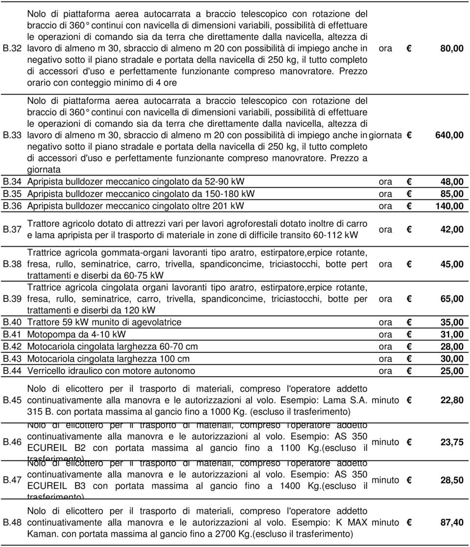 di 250 kg, il tutto completo di accessori d'uso e perfettamente funzionante compreso manovratore. Prezzo orario con conteggio minimo di 4 ore ora 80,00 B.