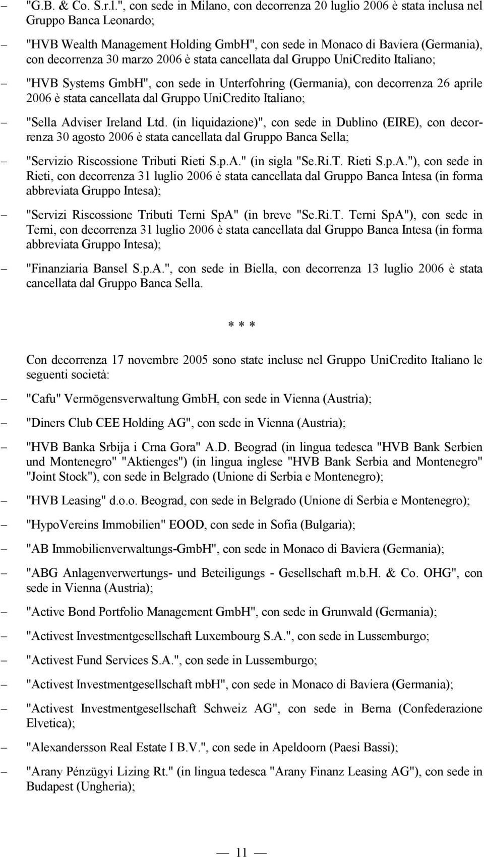 2006 è stata cancellata dal Gruppo UniCredito Italiano; "HVB Systems GmbH", con sede in Unterfohring (Germania), con decorrenza 26 aprile 2006 è stata cancellata dal Gruppo UniCredito Italiano;