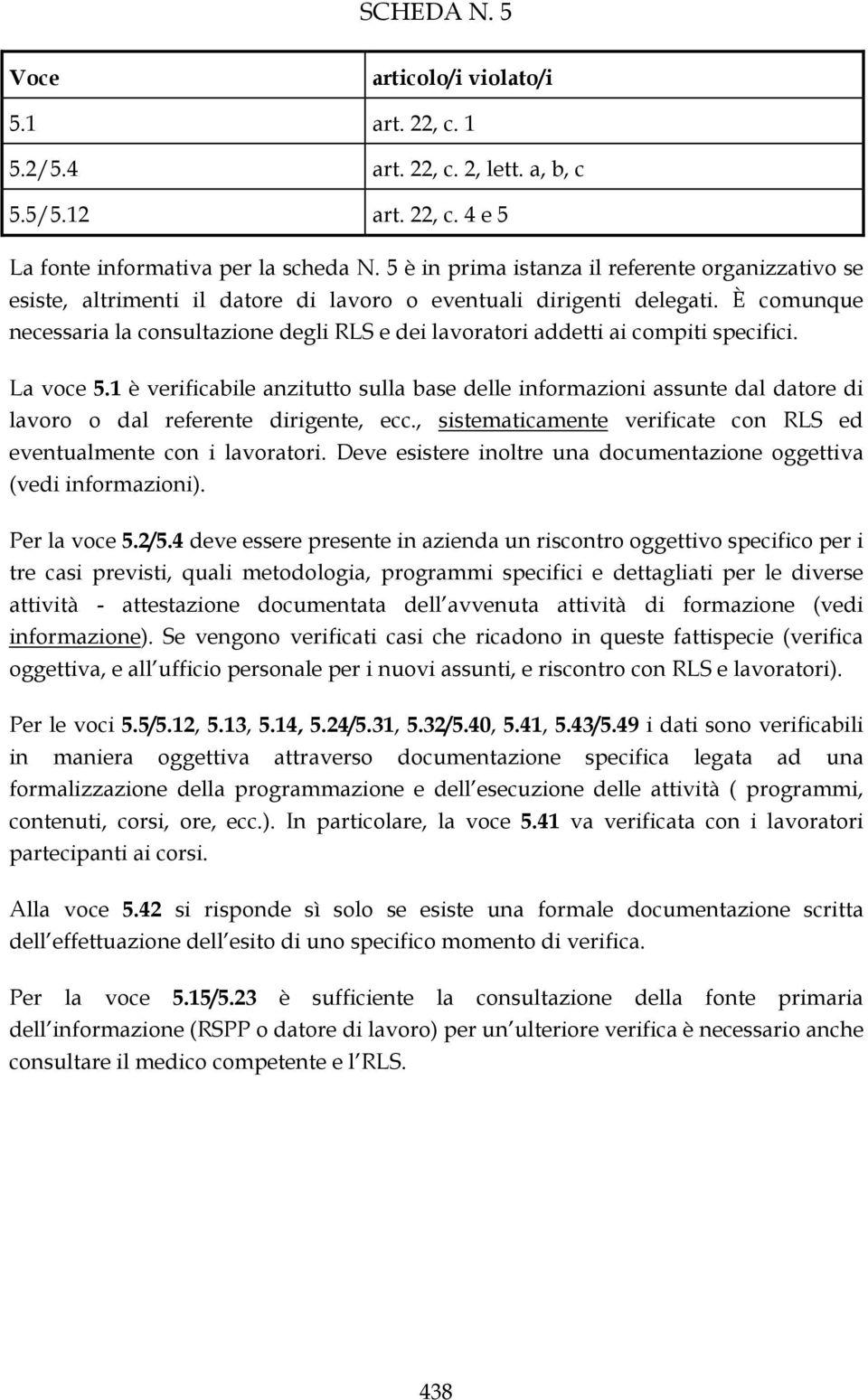 È comunque necessaria la consultazione degli RLS e dei lavoratori addetti ai compiti specifici. La voce 5.