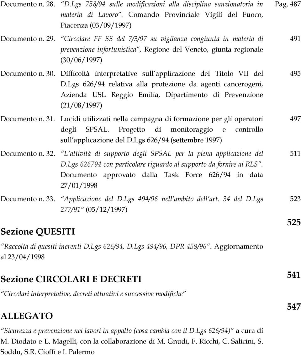 Difficoltà interpretative sull applicazione del Titolo VII del D.