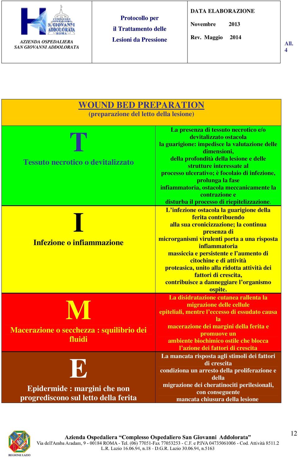 che non progrediscono sul letto della ferita La presenza di tessuto necrotico e/o devitalizzato ostacola la guarigione: impedisce la valutazione delle dimensioni, della profondità della lesione e