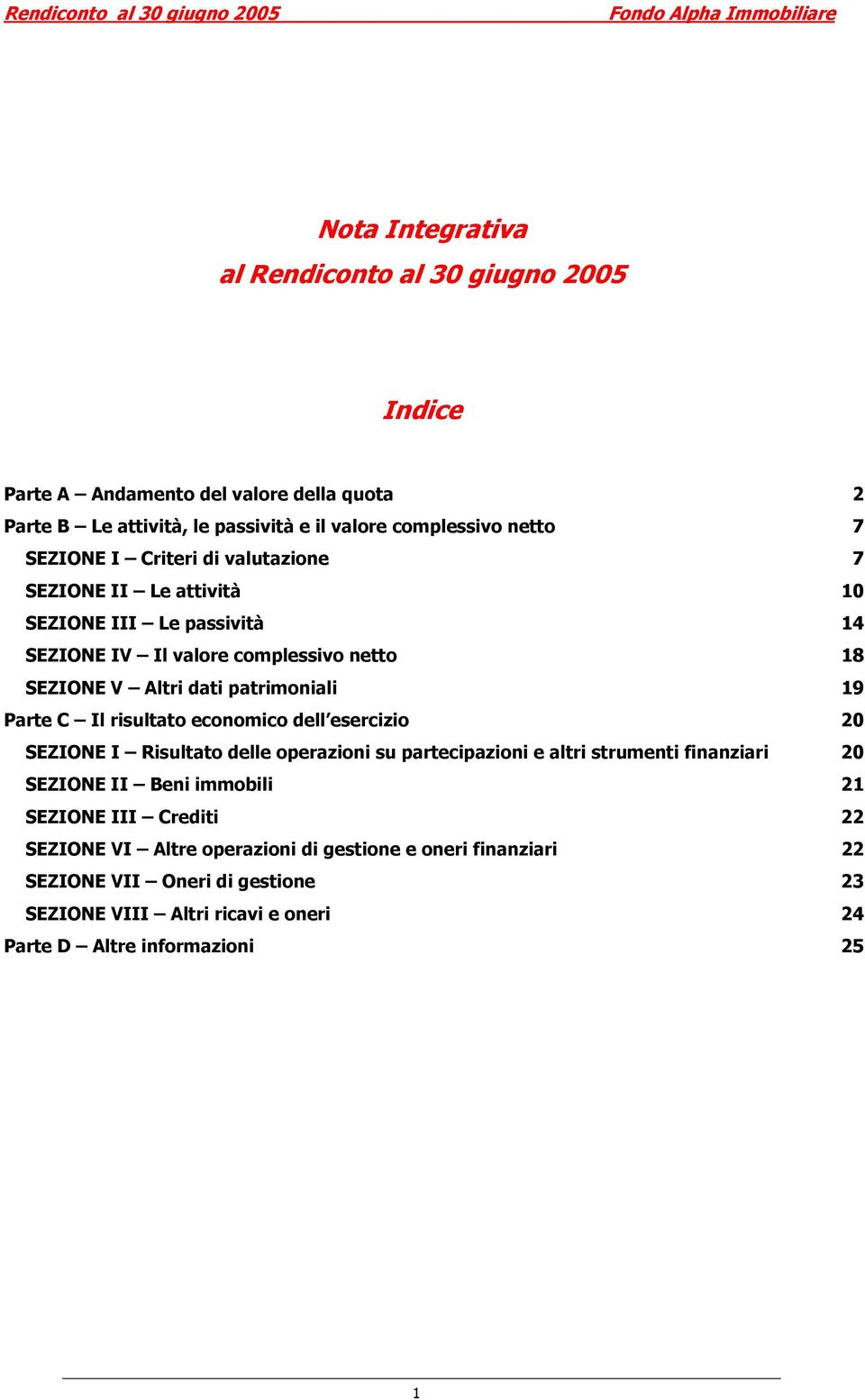 Parte C Il risultato economico dell esercizio 20 SEZIONE I Risultato delle operazioni su partecipazioni e altri strumenti finanziari 20 SEZIONE II Beni immobili 21