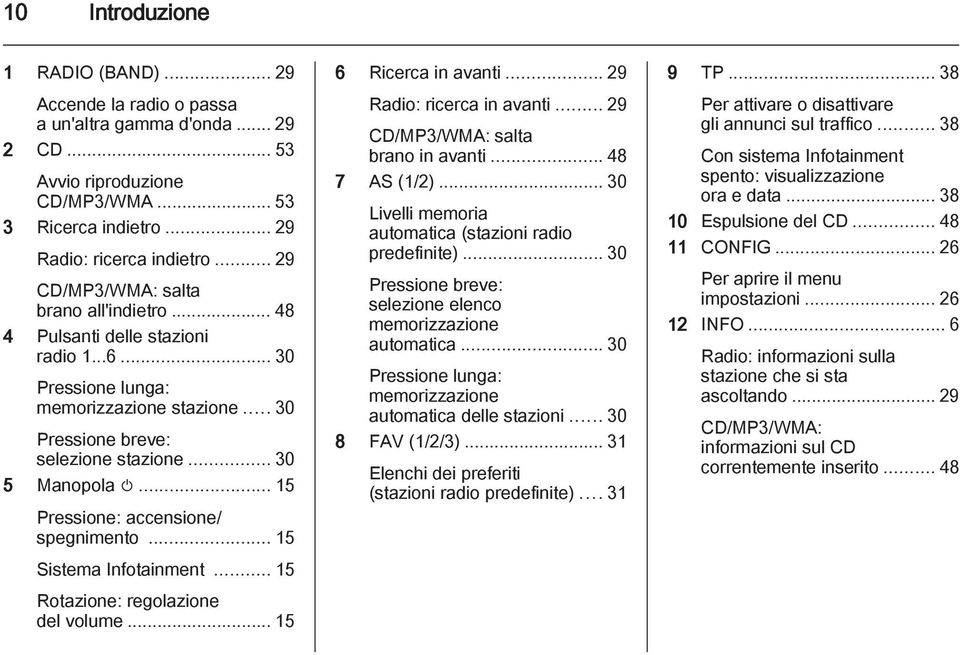 .. 15 Pressione: accensione/ spegnimento... 15 Sistema Infotainment... 15 Rotazione: regolazione del volume... 15 6 Ricerca in avanti... 29 Radio: ricerca in avanti.