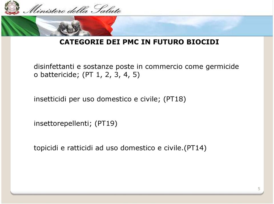 5) insetticidi per uso domestico e civile; (PT18)