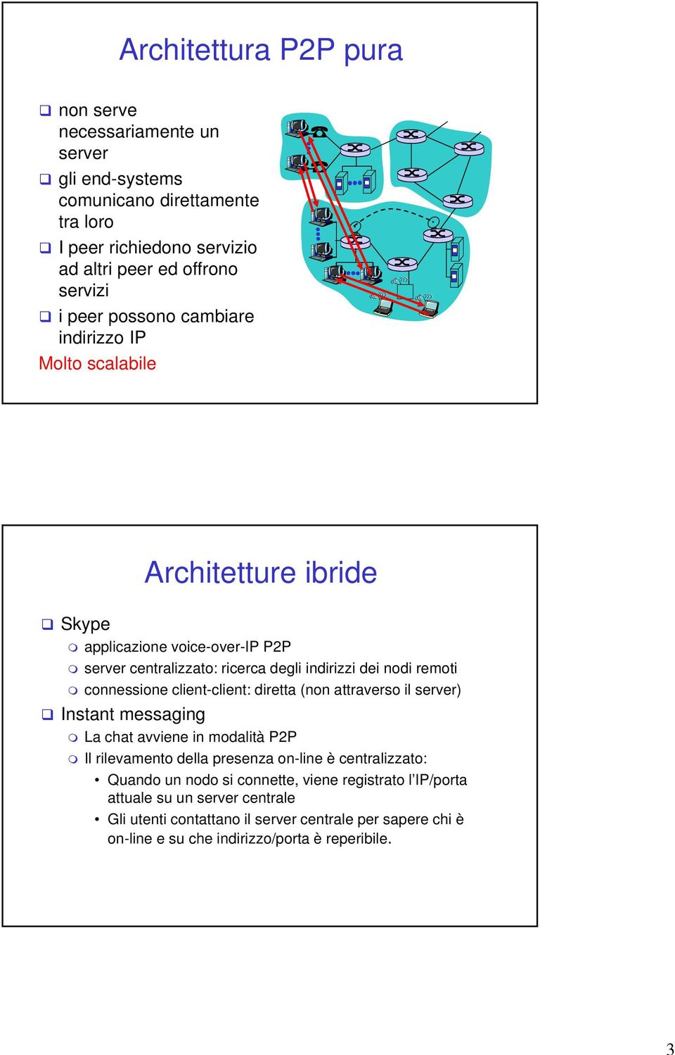 connessione client-client: diretta (non attraverso il server) Instant messaging La chat avviene in modalità P2P Il rilevamento della presenza on-line è centralizzato: Quando