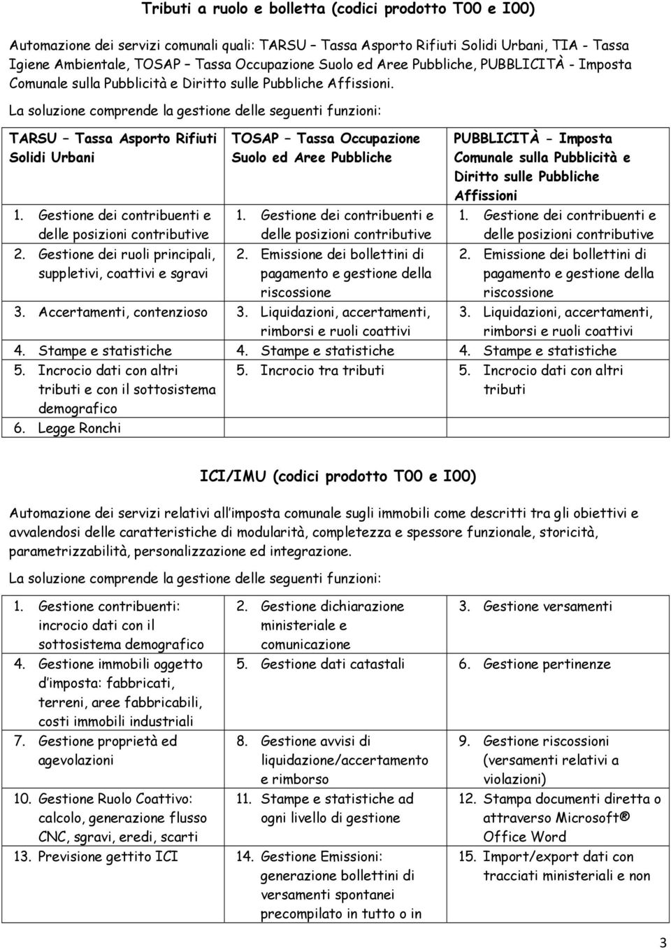 Gestione dei contribuenti e delle posizioni contributive 2. Gestione dei ruoli principali, suppletivi, coattivi e sgravi TOSAP Tassa Occupazione Suolo ed Aree Pubbliche 1.