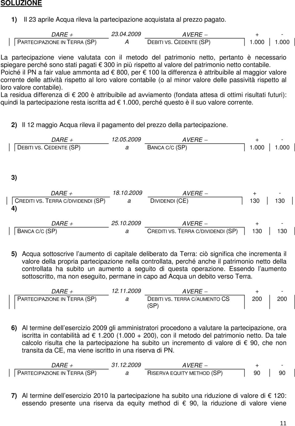 Poiché il PN fir vlue mmont d 800, per 100 l differenz è ttribuibile l mggior vlore corrente delle ttività rispetto l loro vlore contbile (o l minor vlore delle pssività rispetto l loro vlore