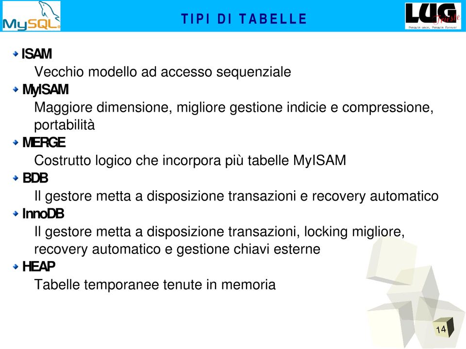 metta a disposizione transazioni e recovery automatico InnoDB Il gestore metta a disposizione transazioni,