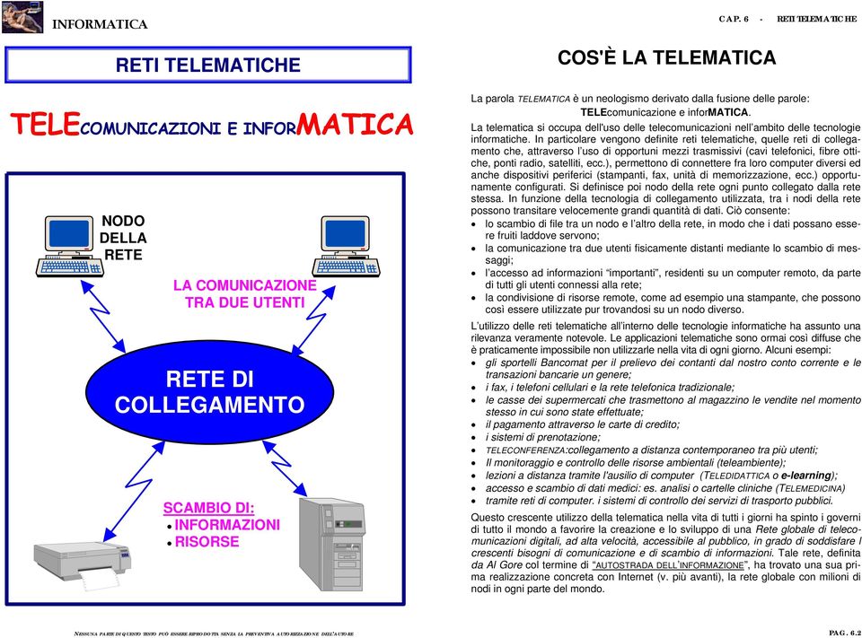 In particolare vengono definite reti telematiche, quelle reti di collegamento che, attraverso l uso di opportuni mezzi trasmissivi (cavi telefonici, fibre ottiche, ponti radio, satelliti, ecc.