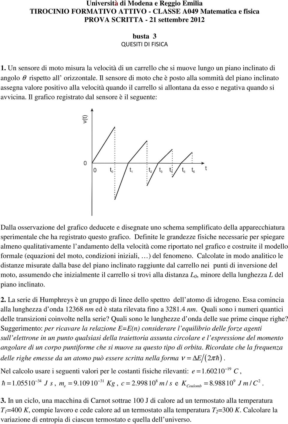 Il grafico registrato dal sensore è il seguente: Dalla osservazione del grafico deducete e disegnate uno schema semplificato della apparecchiatura sperimentale che ha registrato questo grafico.