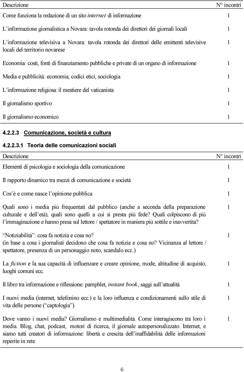 codici etici, sociologia L informazione religiosa: il mestiere del vaticanista Il giornalismo sportivo Il giornalismo economico 4.2.2.3 