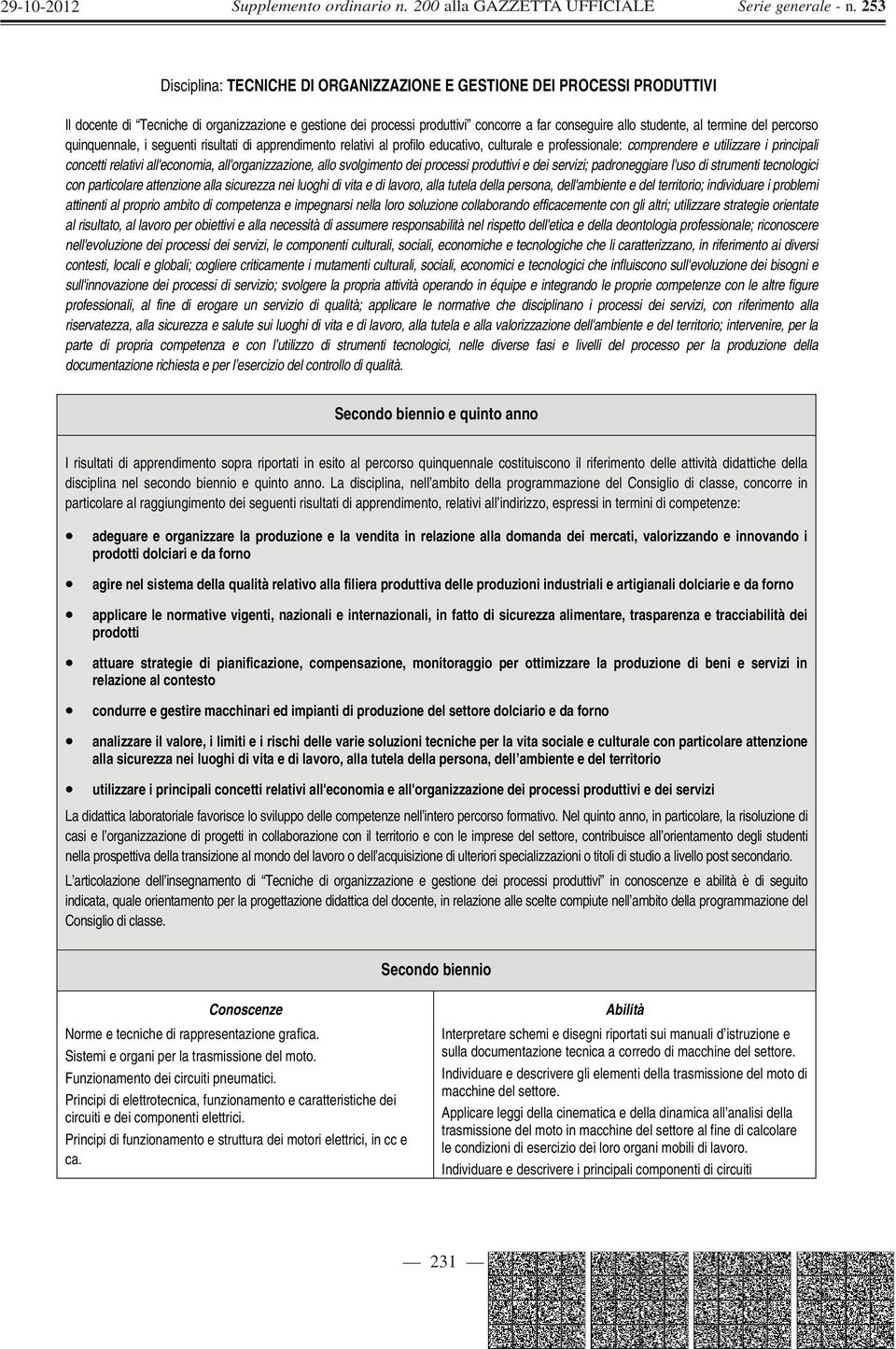 all'organizzazione, allo svolgimento dei processi produttivi e dei servizi; padroneggiare l'uso di strumenti tecnologici con particolare attenzione alla sicurezza nei luoghi di vita e di lavoro, alla