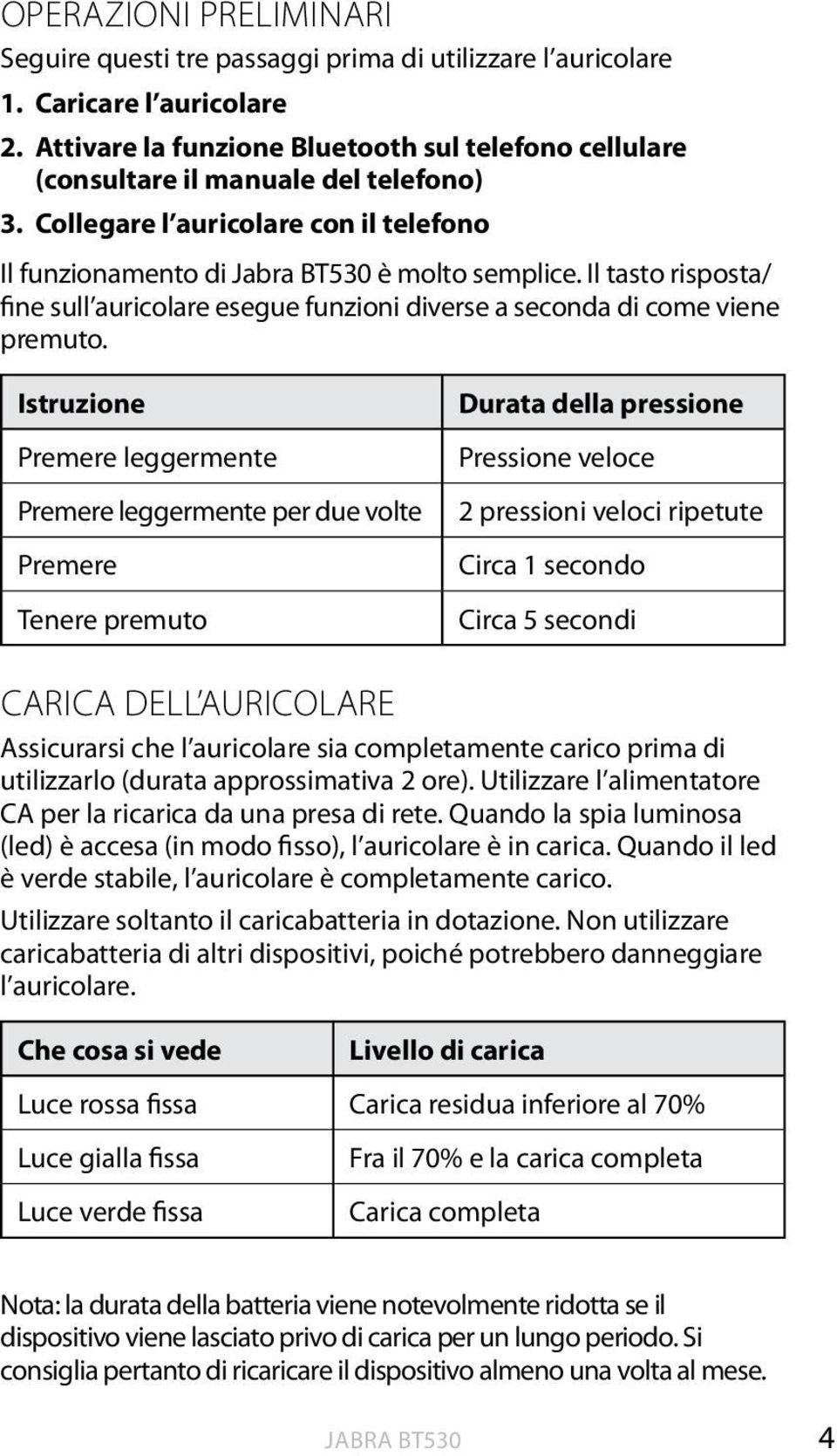 Il tasto risposta/ fine sull auricolare esegue funzioni diverse a seconda di come viene premuto.