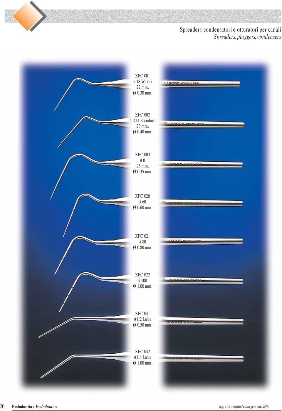 ZFC 020 # 60 Ø 0.60 mm. ZFC 021 # 80 Ø 0.80 mm. ZFC 022 # 100 Ø 1.00 mm. ZFC 041 # L2 Luks Ø 0.