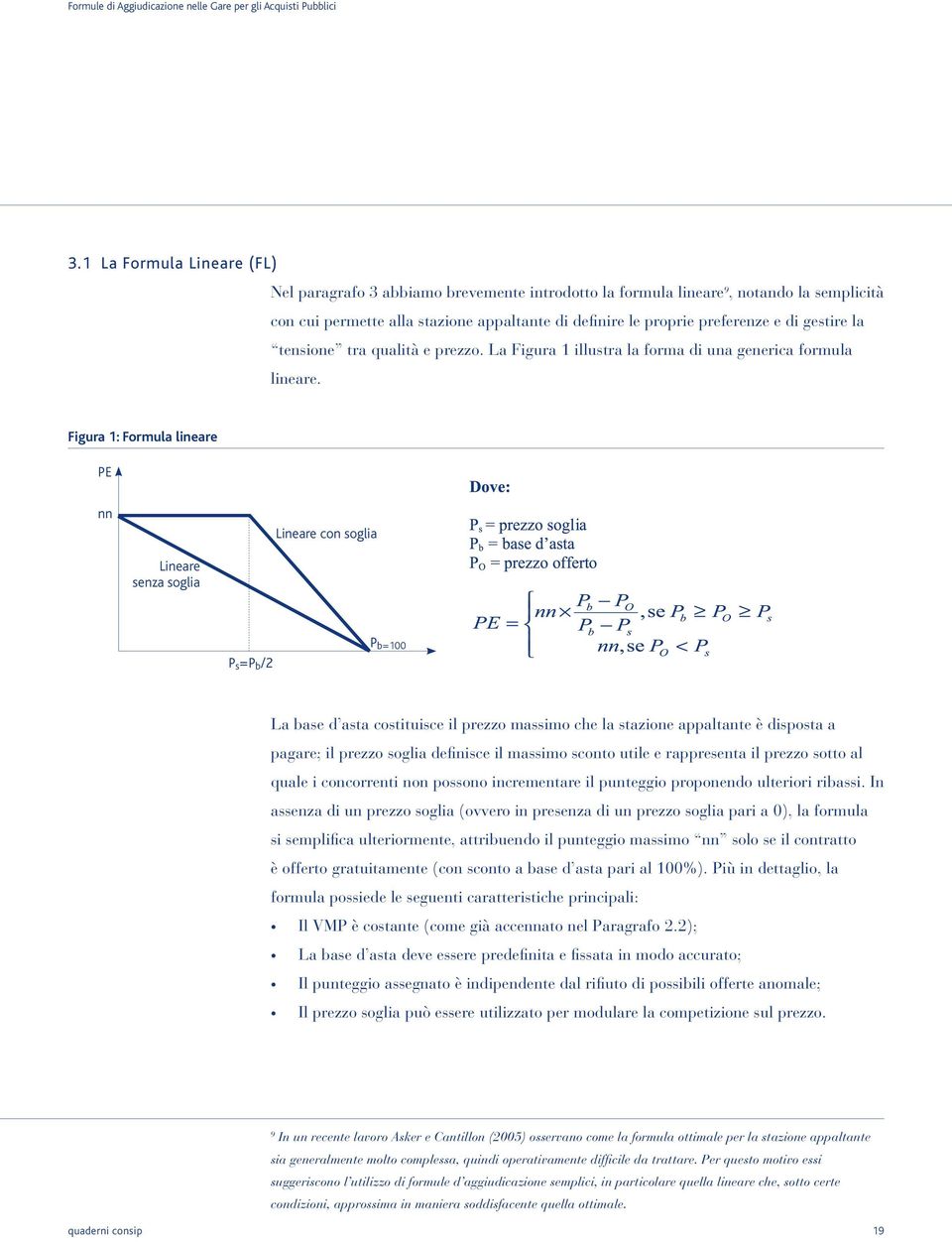 Figura 1: Formula lineare PE nn Lineare con soglia Lineare senza soglia P s =P b /2 P b=100 La base d asta costituisce il prezzo massimo che la stazione appaltante è disposta a pagare; il prezzo