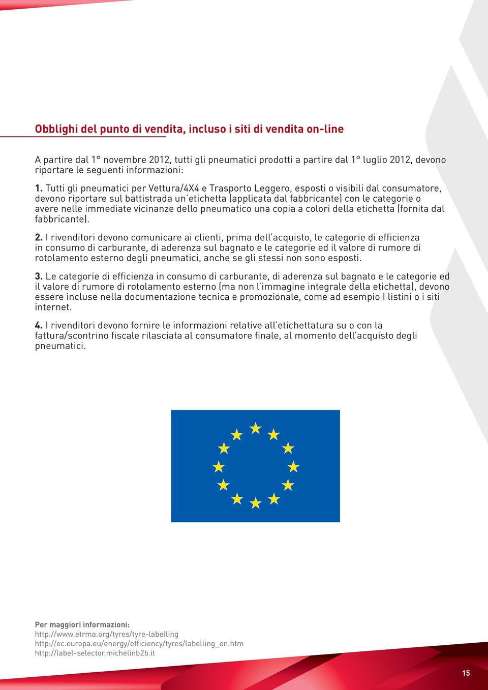 immediate vicinanze dello pneumatico una copia a colori della etichetta (fornita dal fabbricante). 2.