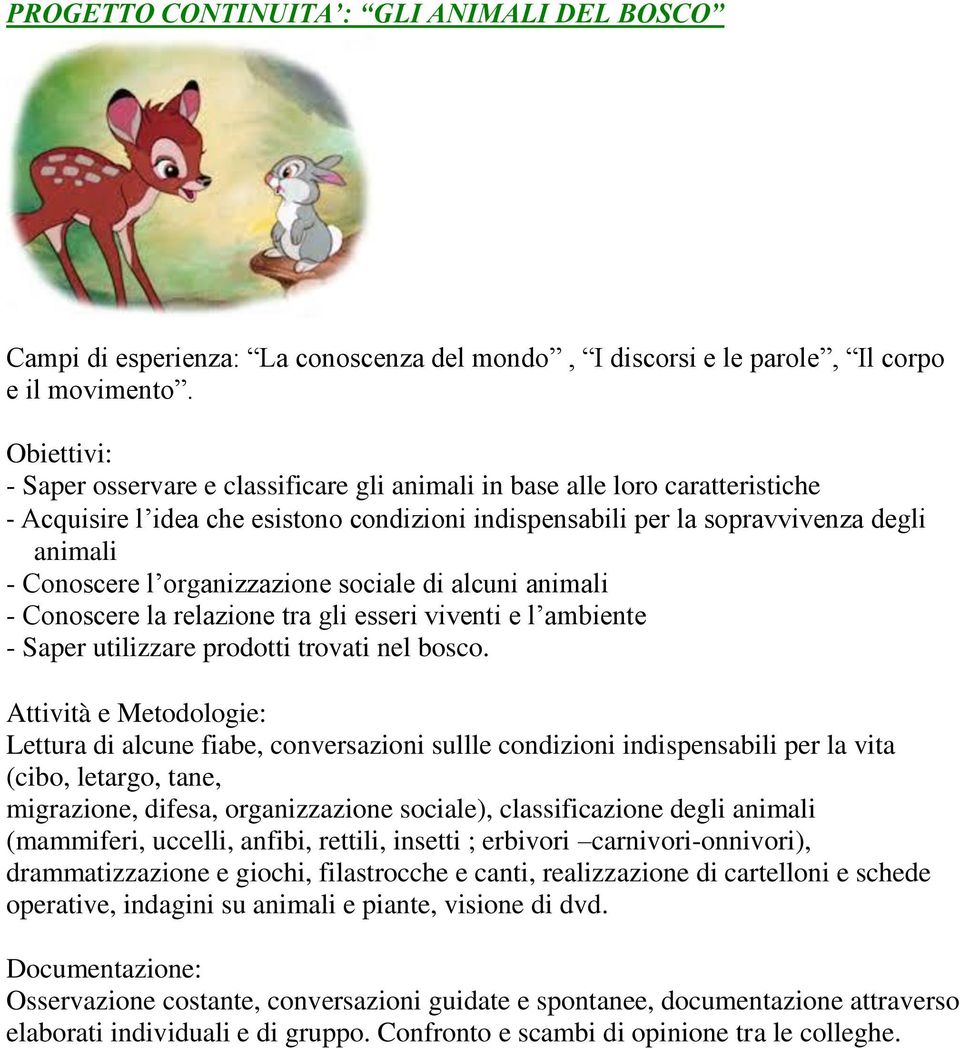 organizzazione sociale di alcuni animali - Conoscere la relazione tra gli esseri viventi e l ambiente - Saper utilizzare prodotti trovati nel bosco.