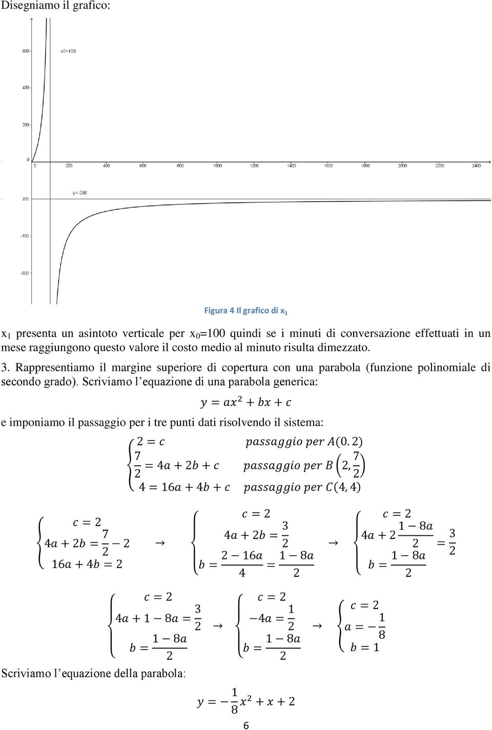 Scriviamo l equazione di una parabola generica: y ax + bx + c e imponiamo il passaggio per i tre punti dati risolvendo il sistema: c passaggio per A(0.