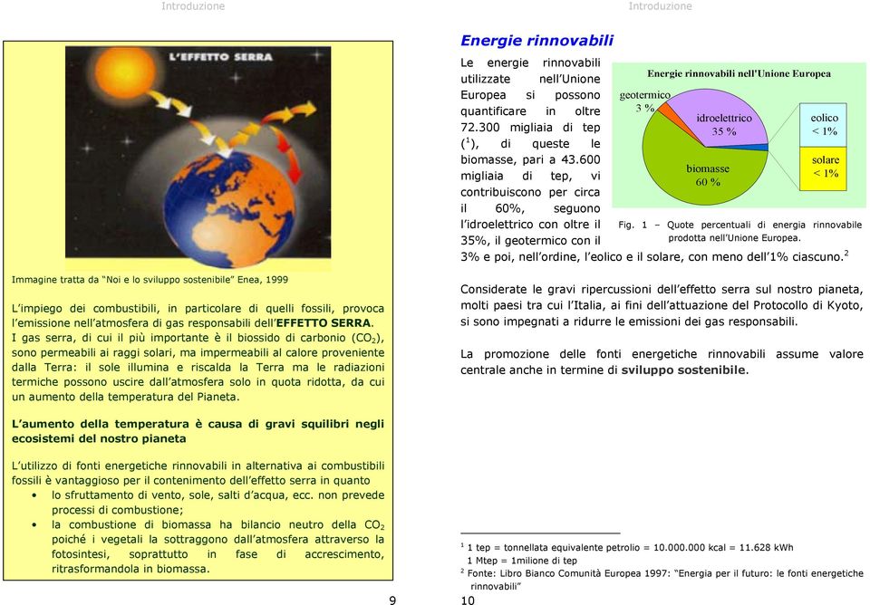 solare < 1% Fig. 1 Quote percentuali di energia rinnovabile prodotta nell Unione Europea. 35%, il geotermico con il 3% e poi, nell ordine, l eolico e il solare, con meno dell 1% ciascuno.