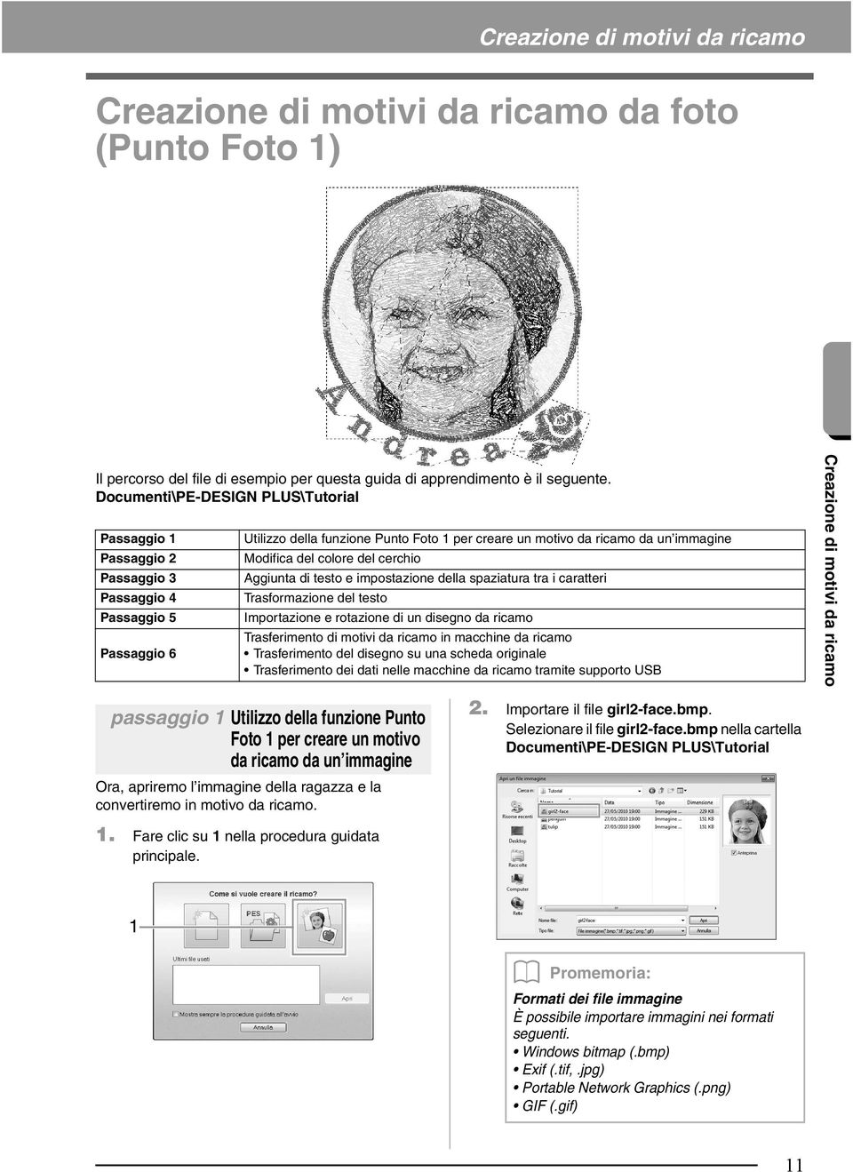 olore del erhio Aggiunta di testo e impostazione della spaziatura tra i aratteri Trasformazione del testo Importazione e rotazione di un disegno da riamo Trasferimento di motivi da riamo in mahine da