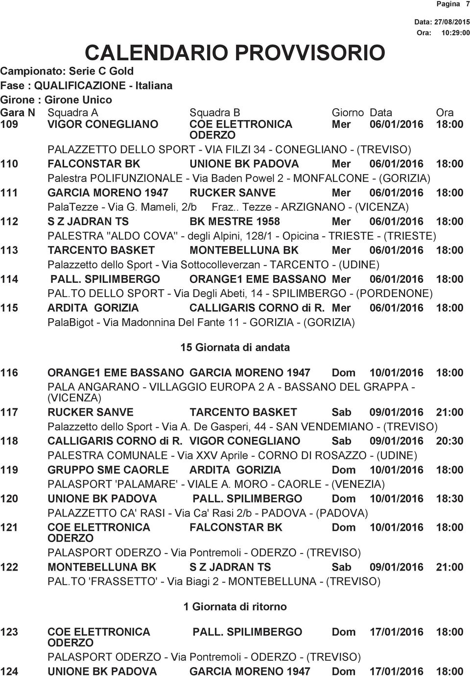 SPILIMBERGO ORANGE1 EME BASSANO Mer 06/01/2016 18:00 115 ARDITA GORIZIA CALLIGARIS CORNO di R.