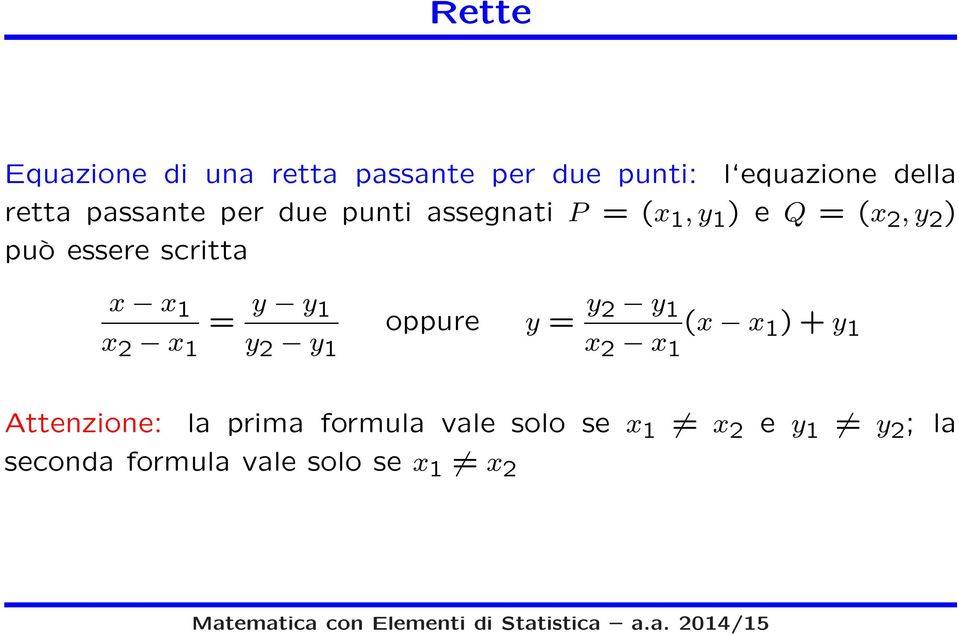 scritta 1 2 1 = y y 1 y 2 y 1 oppure y = y 2 y 1 2 1 ( 1 )+y 1 Attenzione: