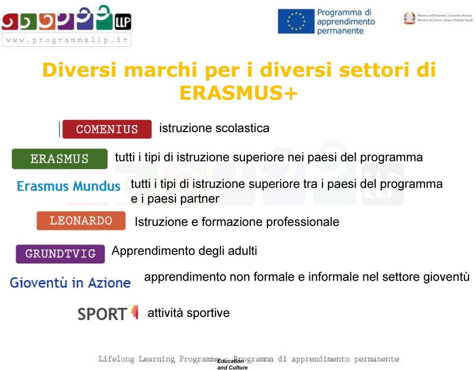 del programma e i paesi partner Istruzione e formazione professionale Apprendimento degli