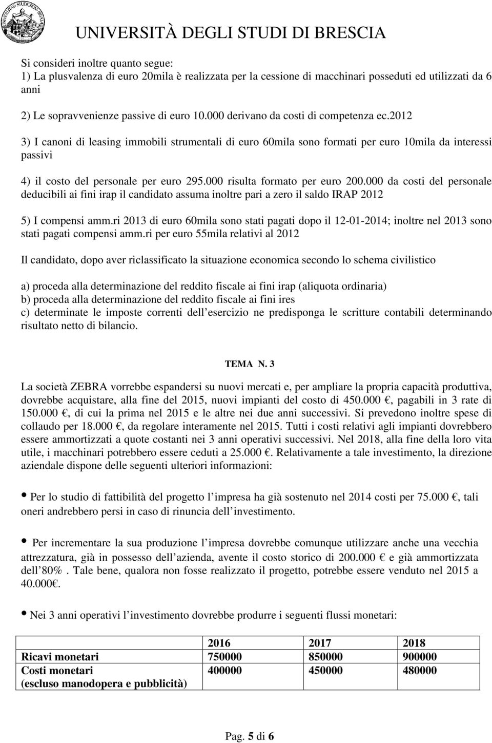 000 risulta formato per euro 200.000 da costi del personale deducibili ai fini irap il candidato assuma inoltre pari a zero il saldo IRAP 2012 5) I compensi amm.