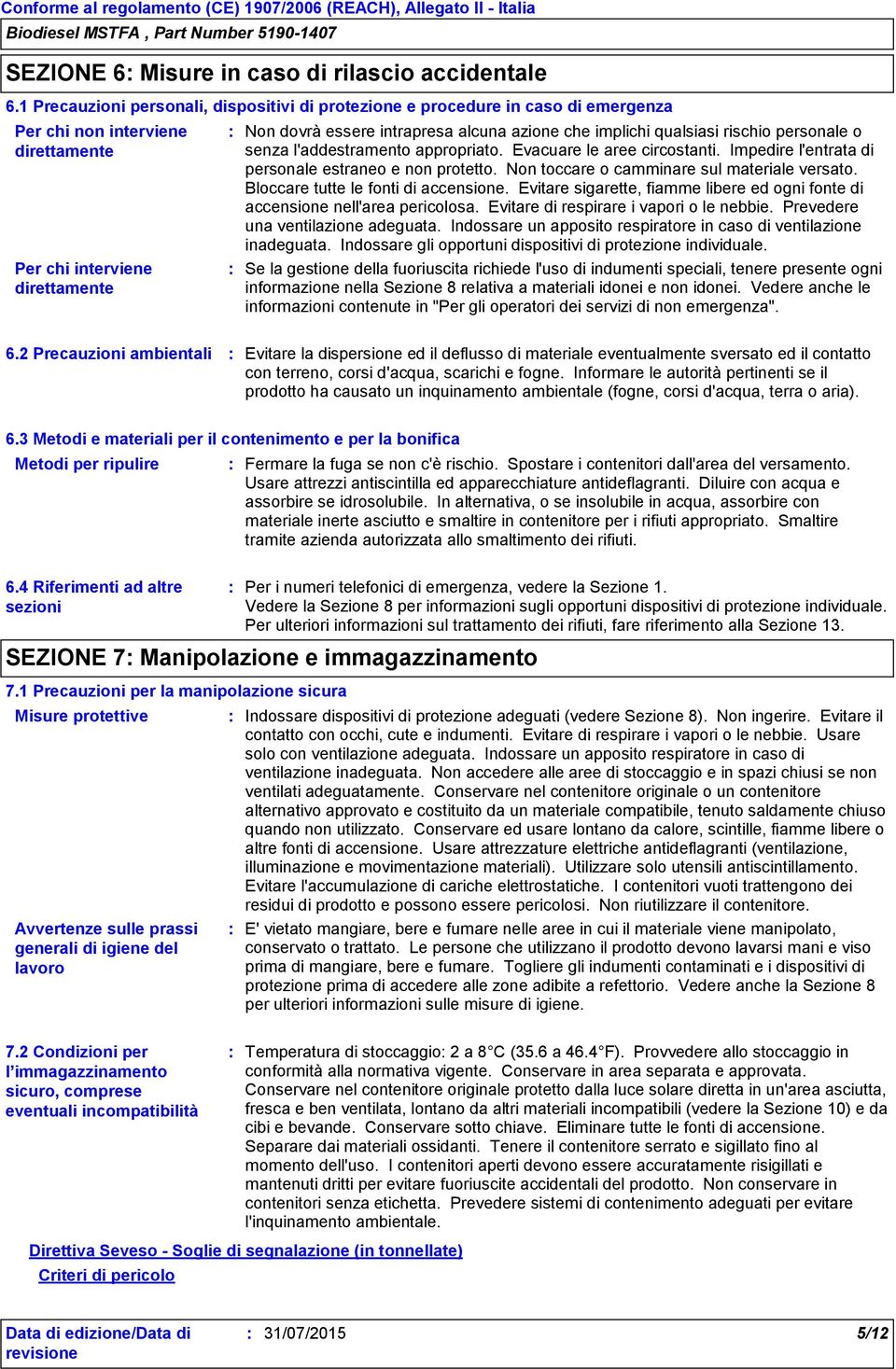 implichi qualsiasi rischio personale o senza l'addestramento appropriato. Evacuare le aree circostanti. Impedire l'entrata di personale estraneo e non protetto.