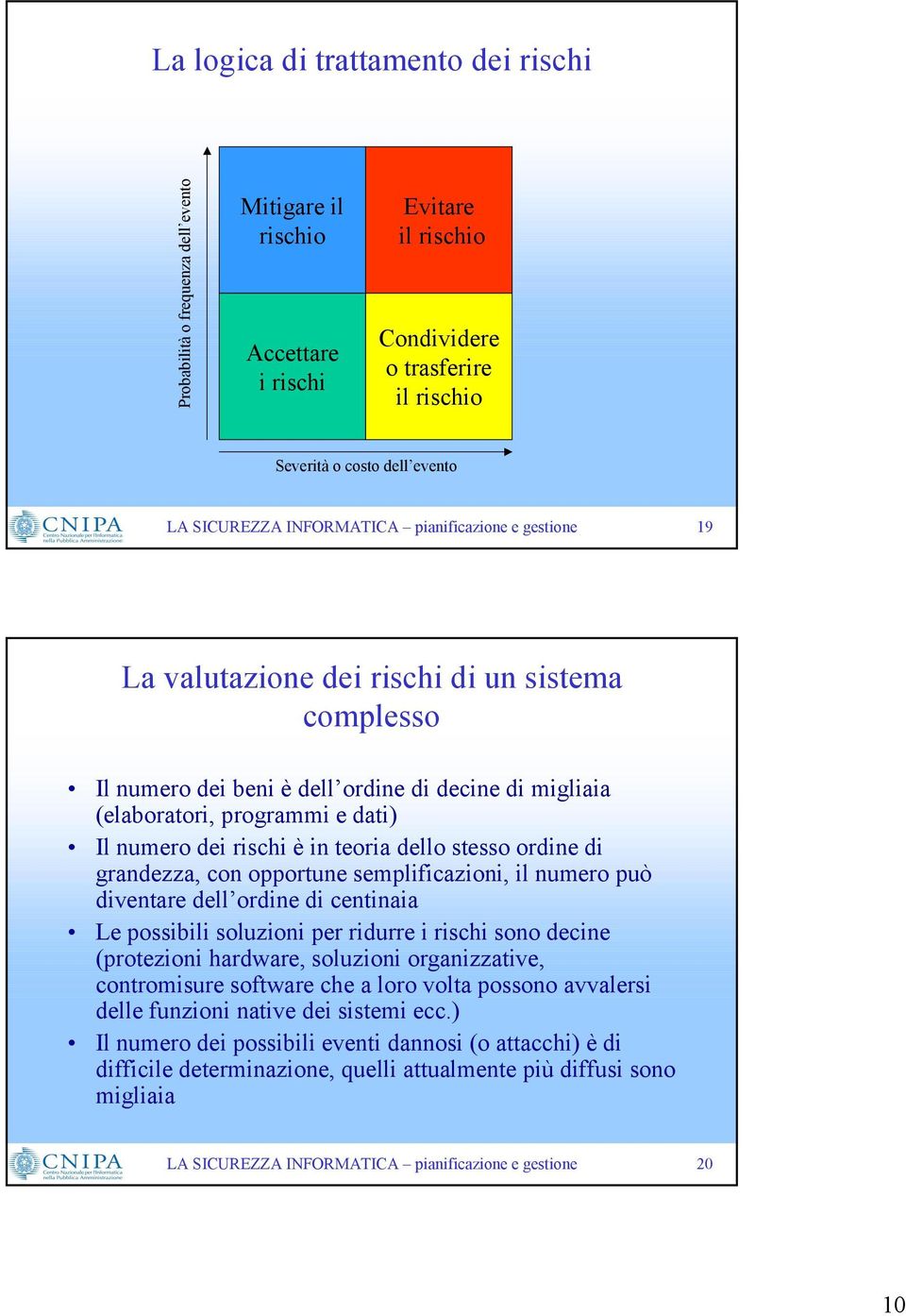 grandezza, con opportune semplificazioni, il numero può diventare dell ordine di centinaia Le possibili soluzioni per ridurre i rischi sono decine (protezioni hardware, soluzioni organizzative,