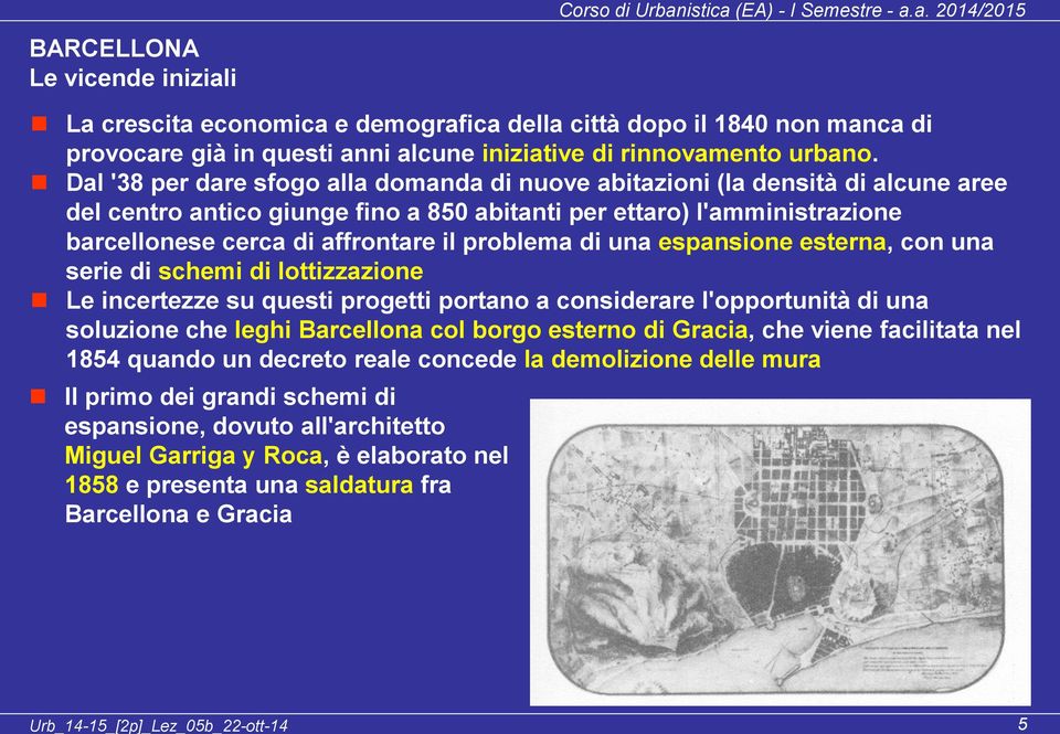 problema di una espansione esterna, con una serie di schemi di lottizzazione Le incertezze su questi progetti portano a considerare l'opportunità di una soluzione che leghi Barcellona col borgo