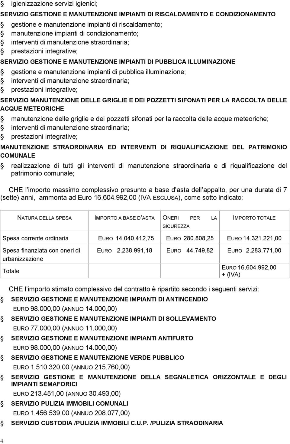 di manutenzione straordinaria; SERVIZIO MANUTENZIONE DELLE GRIGLIE E DEI POZZETTI SIFONATI PER LA RACCOLTA DELLE ACQUE METEORICHE manutenzione delle griglie e dei pozzetti sifonati per la raccolta