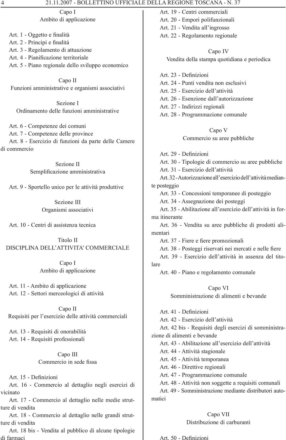 19 - Centri commerciali Art. 20 - Empori polifunzionali Art. 21 - Vendita all ingrosso Art. 22 - Regolamento regionale Capo IV Vendita della stampa quotidiana e periodica Art. 23 - Definizioni Art.