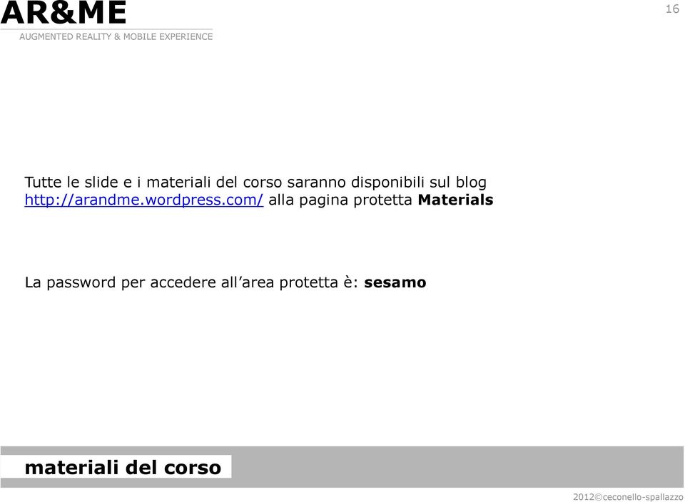 com/ alla pagina protetta Materials La password
