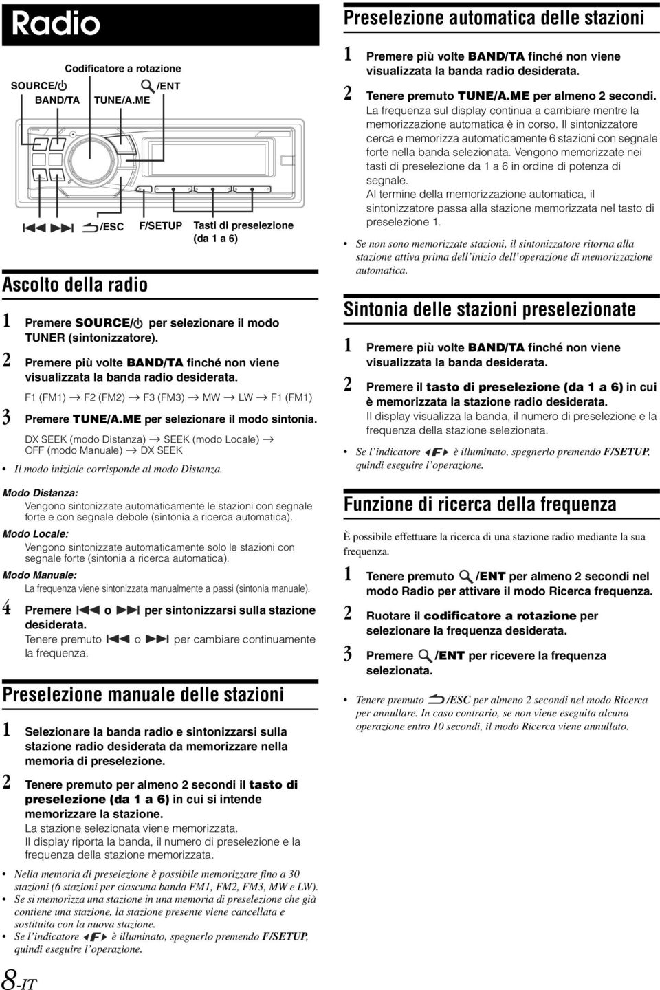 DX SEEK (modo Distanza) SEEK (modo Locale) OFF (modo Manuale) DX SEEK Il modo iniziale corrisponde al modo Distanza.