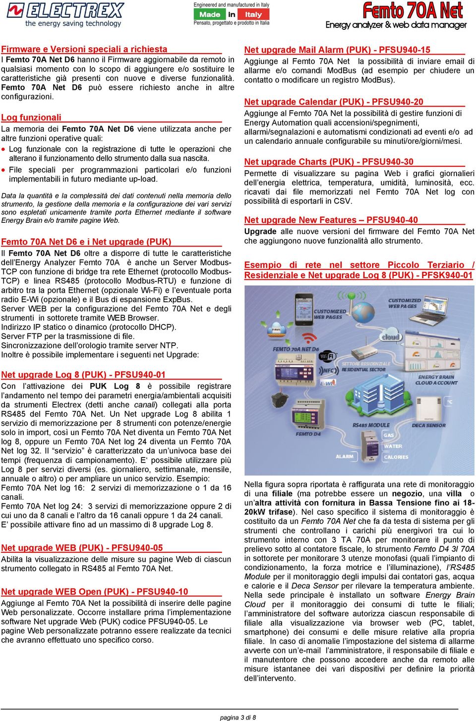 Log funzionali La memoria dei Femto 70A Net D6 viene utilizzata anche per altre funzioni operative quali: Log funzionale con la registrazione di tutte le operazioni che alterano il funzionamento