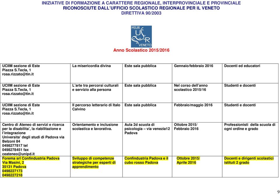 2015/16 Studenti e docenti it Il percorso letterario di Italo Calvino Este sala pubblica Febbraio/maggio 2016 Studenti e docenti Centro di Ateneo di servizi e ricerca per la disabilita, la